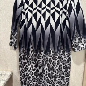 Geometric and Leopard Print Dress - Black and White
